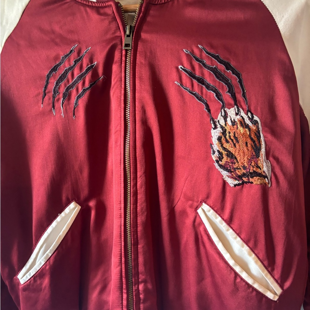 silence + noise Red and White Tiger Embroidered Bomber Jacket - Picture 3 of 7